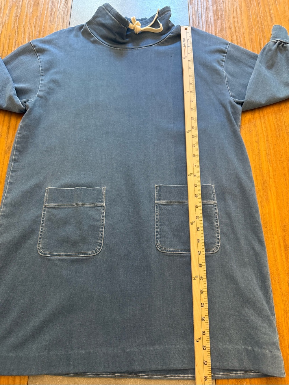 Madewell Denim Sweatshirt Tunic Dress Chambray Drawstring Mock Neck XL - Picture 5 of 10